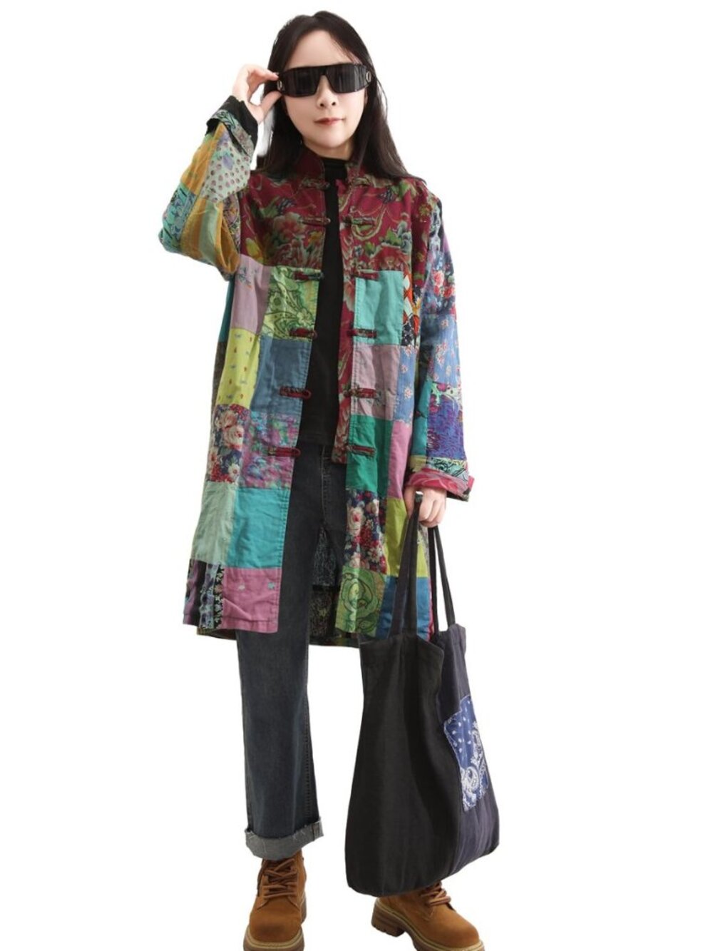 Boho Patchwork Jacket for Women - Lightweight Artistic Vintage Coat Unique